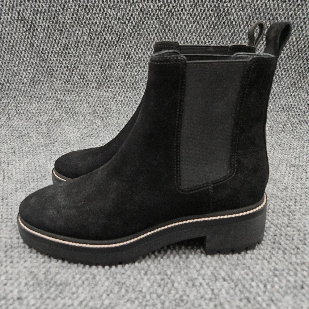 Tory Burch (Women's 10) Black Chelsea Pull On Boots Lug Sole Suede Designer 50mm